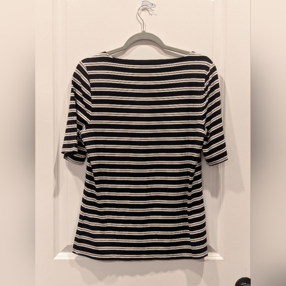 Talbots Black White Striped Boat Neck Top Size L Large Stretch Preppy - Picture 2 of 4